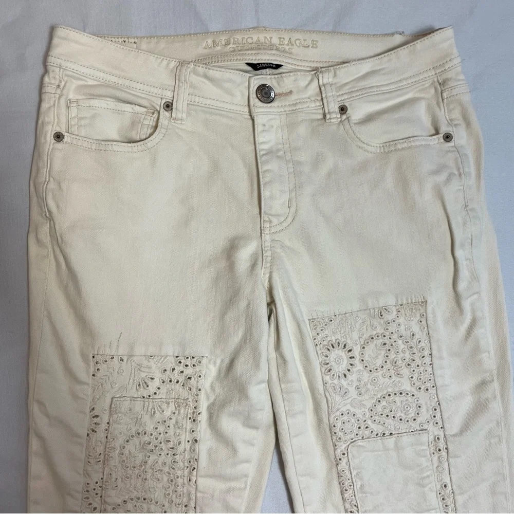 American Eagle Ivory Patchwork Skinny Jeans Size 10 Long - Picture 5 of 7